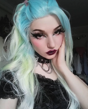 Ella - Light Blue to Green Ombre Tinsel  Long Wavy Synthetic Lace Front Wig