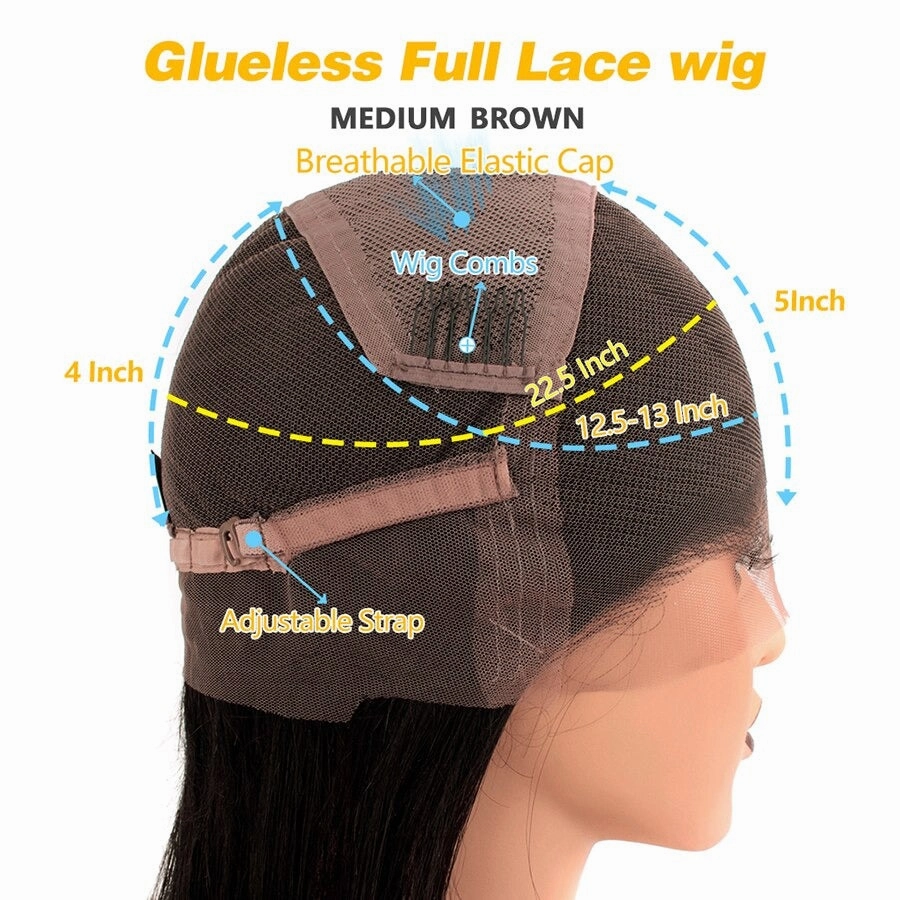 Full Lace Fake Scalp Free Parting Preplucked Human Hair Light Brown Yaki Bob Wig