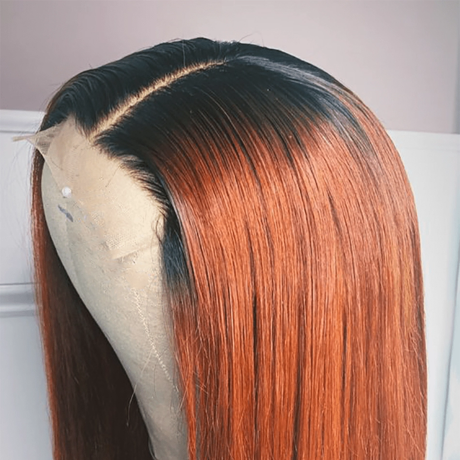 Ginger Color With Dark Roots Straight Lace Front Wig Colored Pre Plucked with Baby Hair Wigs
