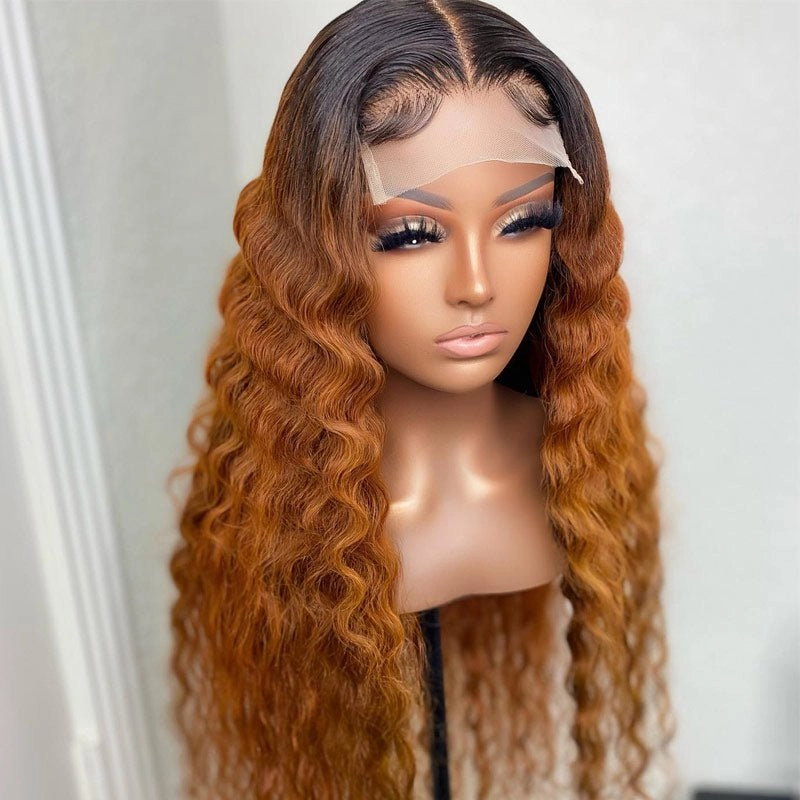 Glueless 5x5 Lace Closure Wig Ombre Colored Human Hair Wigs Collection Natural Crimps Curls Loose Deep Wave-Geetahair
