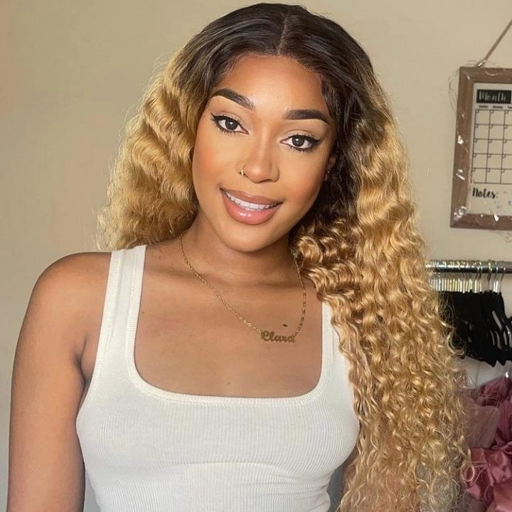 Glueless 5x5 Lace Closure Wig Ombre Colored Human Hair Wigs Collection Natural Crimps Curls Loose Deep Wave-Geetahair