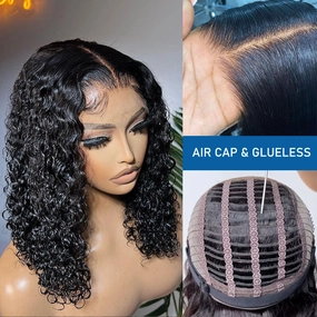 Glueless Air Cap Skin Melt Swiss Lace Preplucked Human Hair Closure Wigs Curly Bob