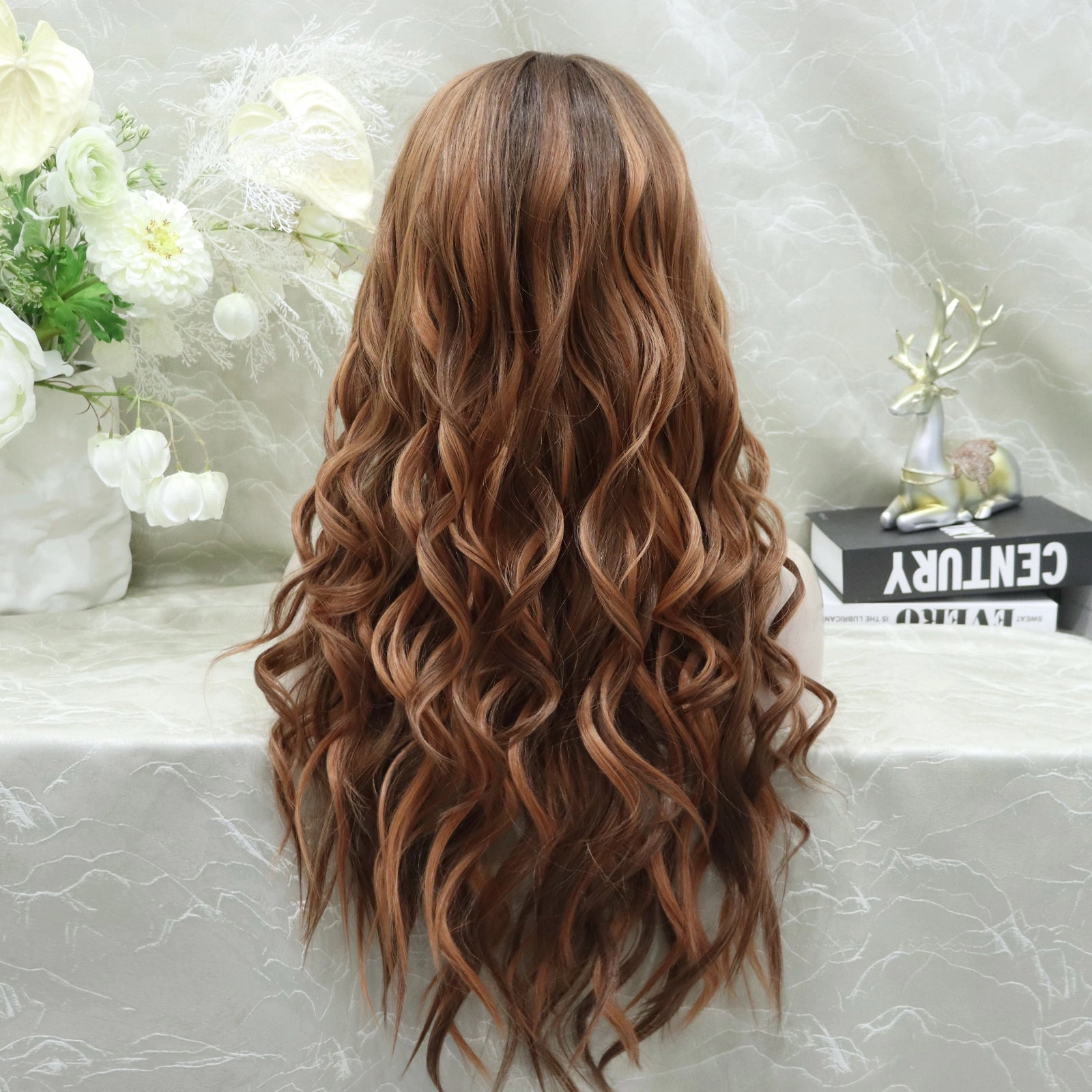 Hedy-13*4 free parting lace front wig copper color with highlight curly