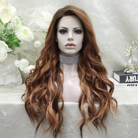 Hedy-13*4 free parting lace front wig copper color with highlight curly
