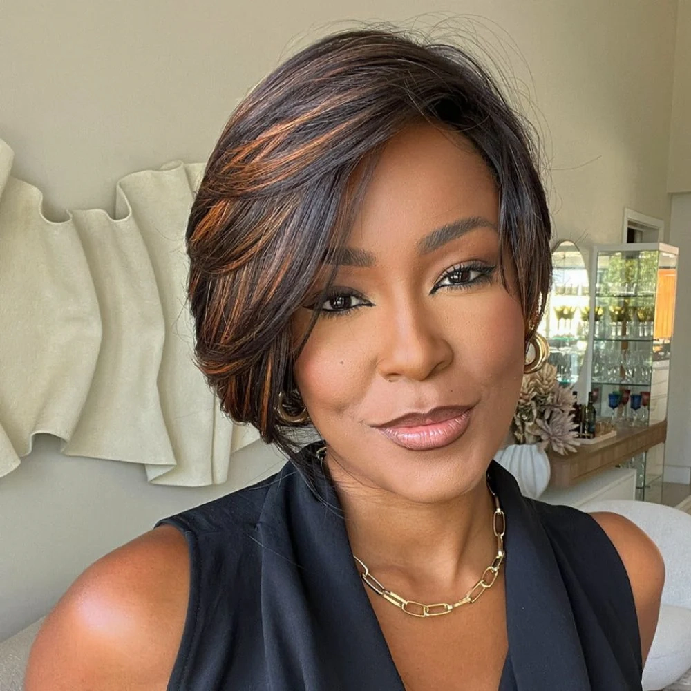Honey Brown Highlight Side Part Pixie Cut Preplucked Human Hair Lace Wig