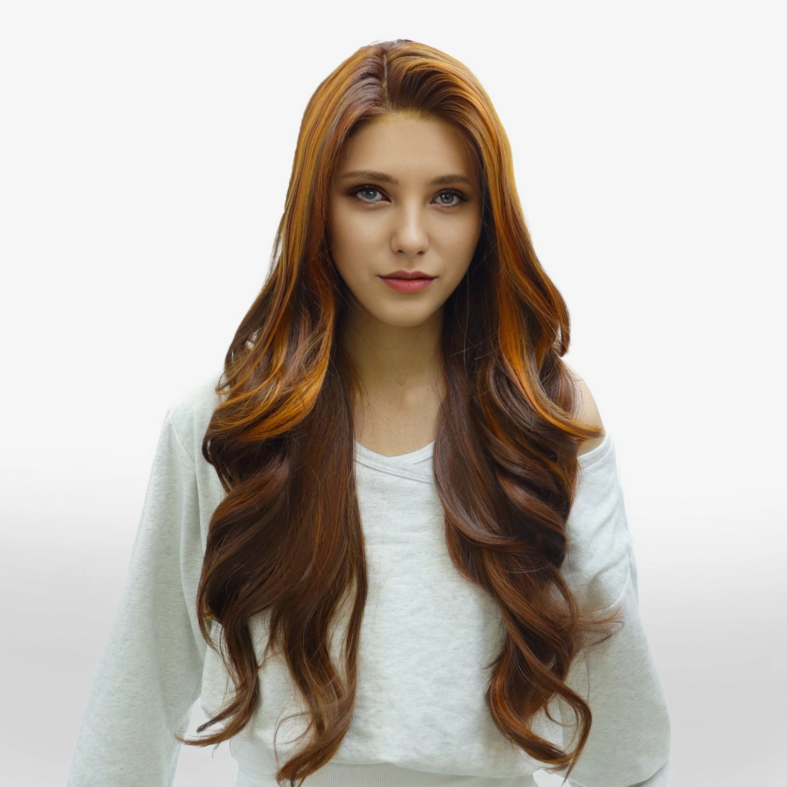 IMstyle Claudia 28inches Copper Red Hair Layer Cut 13*4 Lace Front wigs free Parting-F100-1T2436 (Shara)