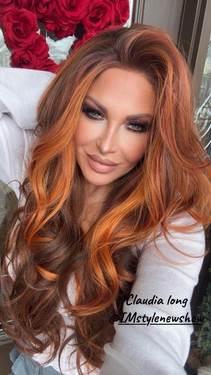 IMstyle Claudia 28inches Copper Red Hair Layer Cut 13*4 Lace Front wigs free Parting-F100-1T2436 (Shara)