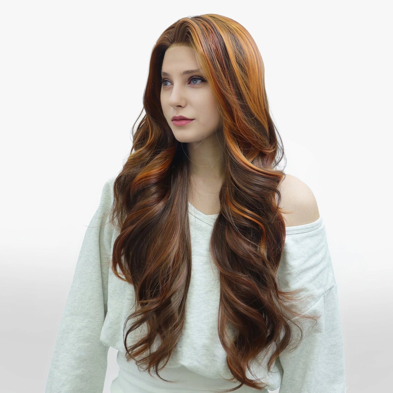 IMstyle Claudia 28inches Copper Red Hair Layer Cut 13*4 Lace Front wigs free Parting-F100-1T2436 (Shara)