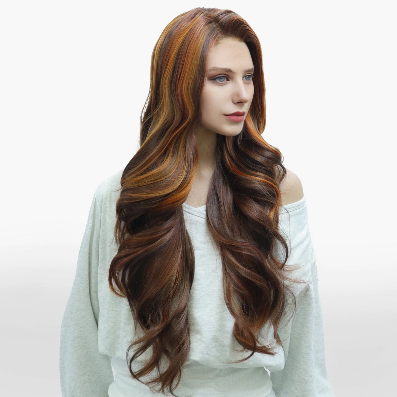 IMstyle Claudia 28inches Copper Red Hair Layer Cut 13*4 Lace Front wigs free Parting-F100-1T2436 (Shara)