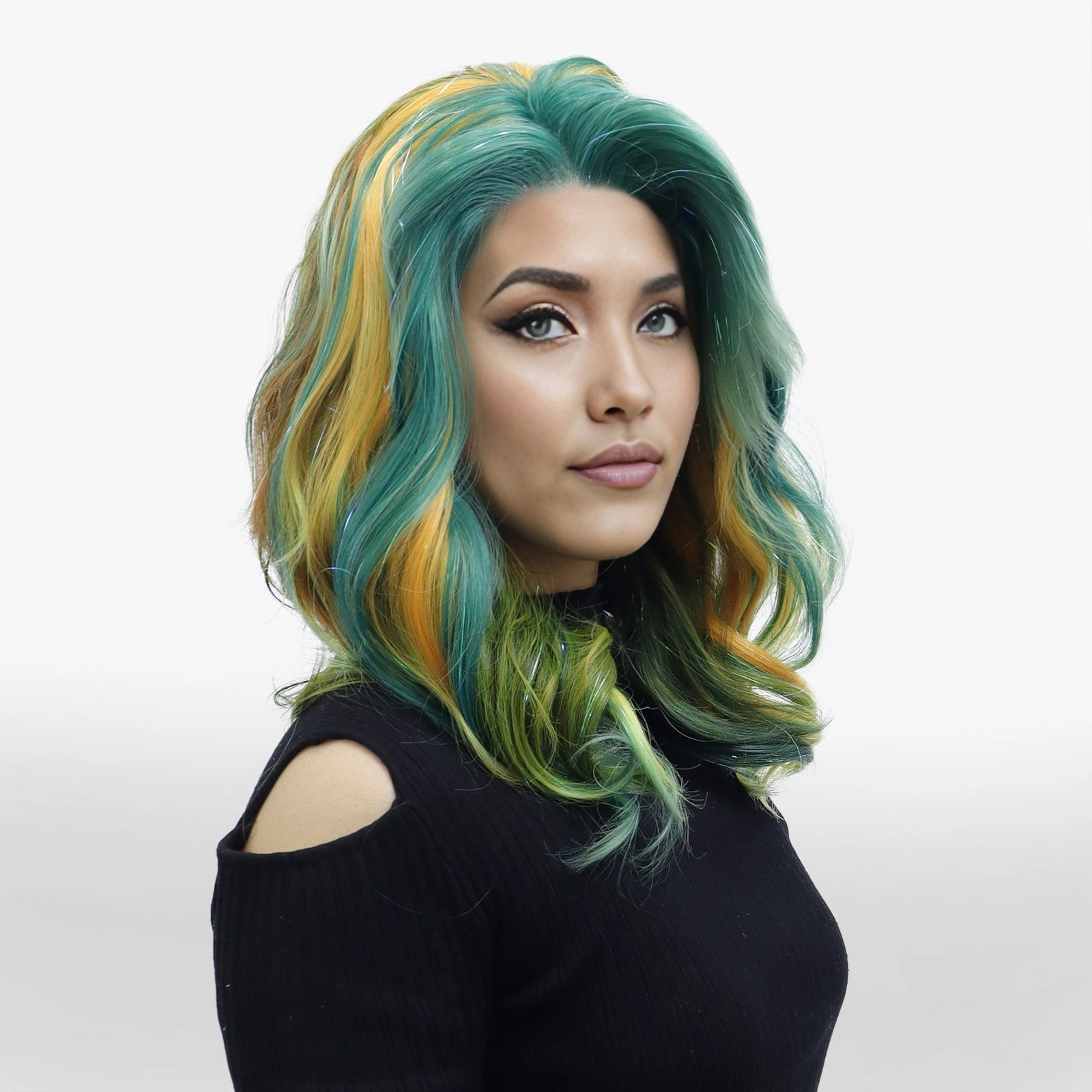 Imstyle Joker colorful cosplay tinsel lace front shoulder length with curly style 13*3 free part wigs S85-C244