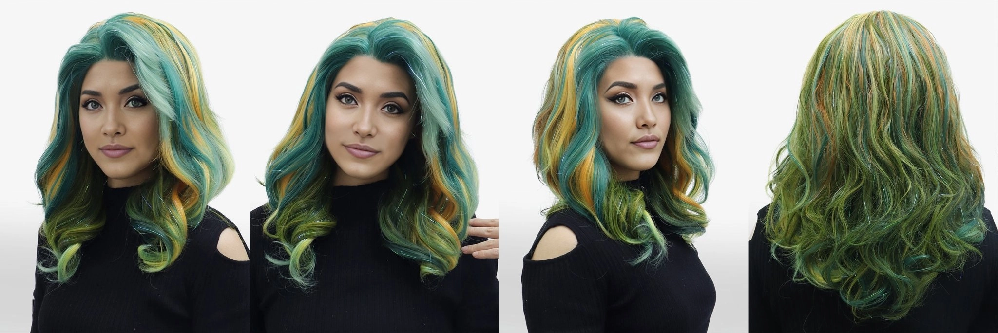 Imstyle Joker colorful cosplay tinsel lace front shoulder length with curly style 13*3 free part wigs S85-C244