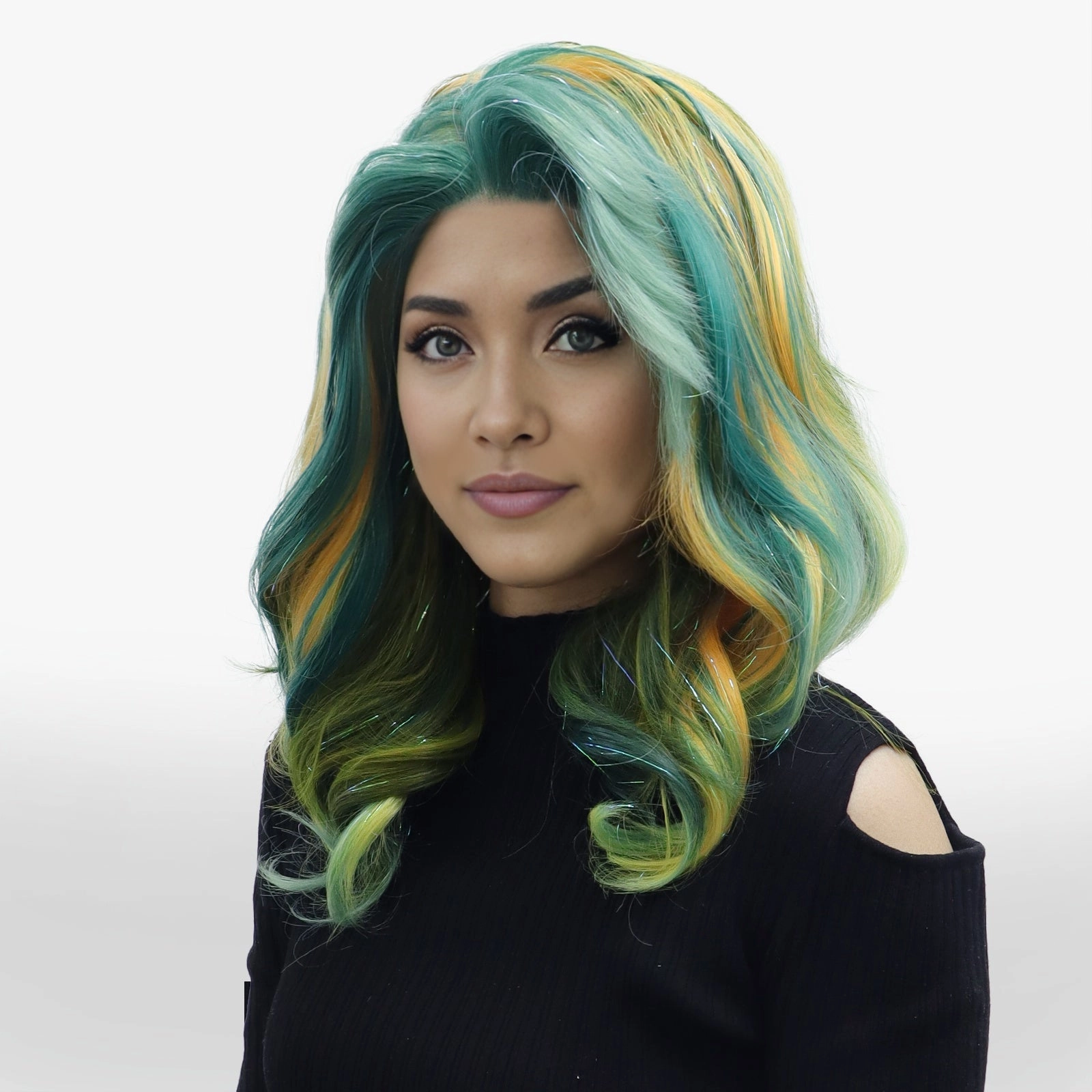 Imstyle Joker colorful cosplay tinsel lace front shoulder length with curly style 13*3 free part wigs S85-C244