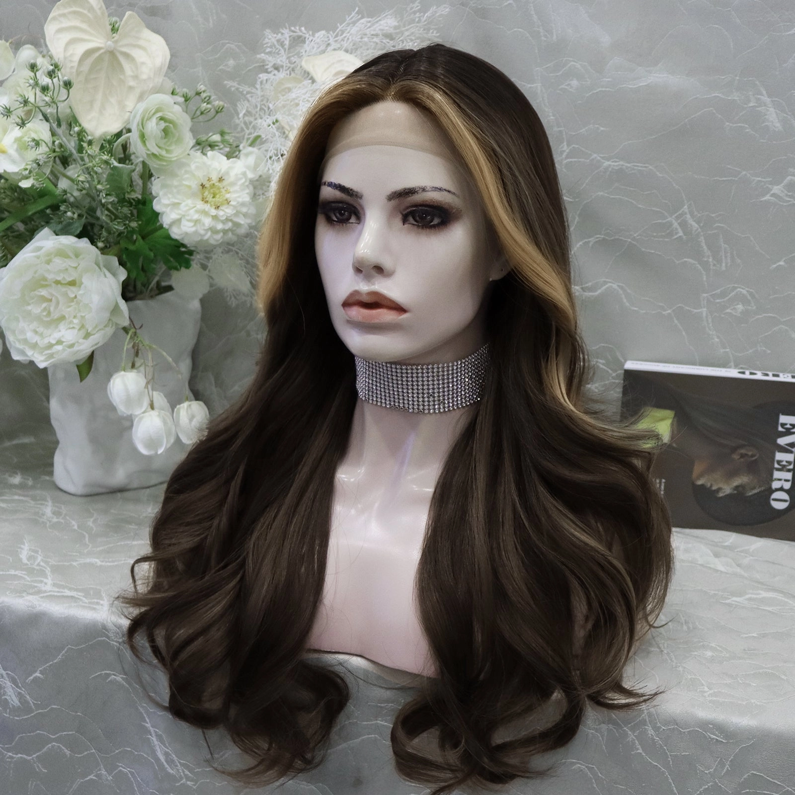 Imstyle-Kelsee-brown with highlight 24inches T-parting lace front wigs