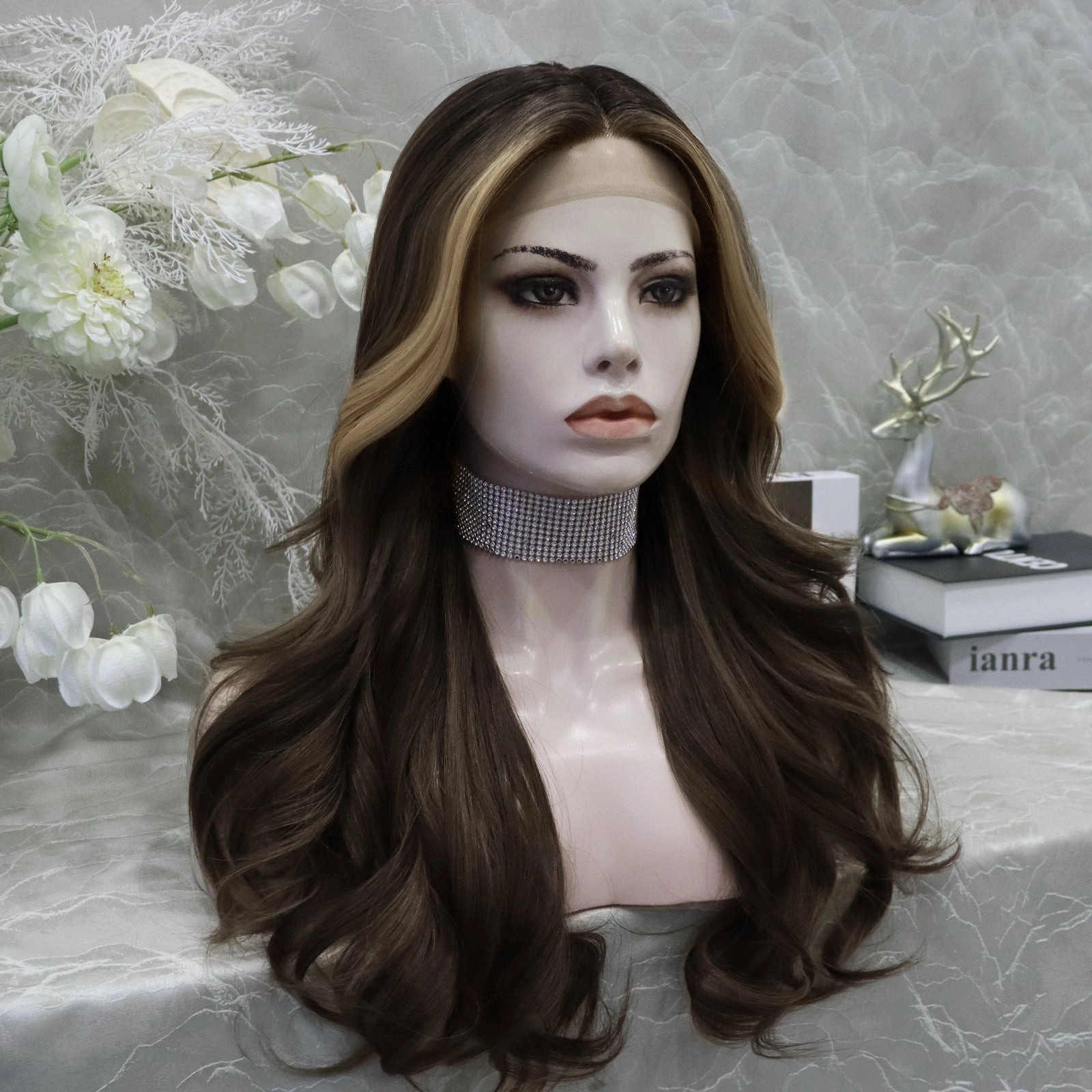 Imstyle-Kelsee-brown with highlight 24inches T-parting lace front wigs