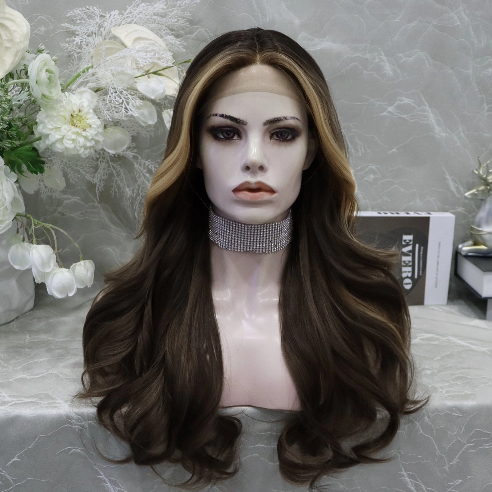 Imstyle-Kelsee-brown with highlight 24inches T-parting lace front wigs