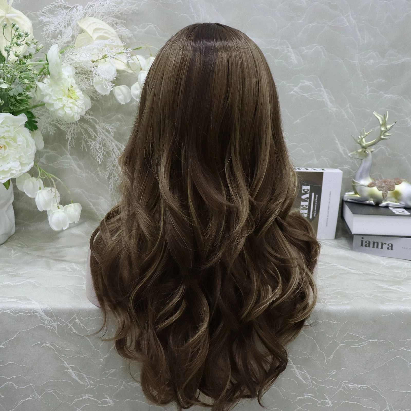 Imstyle-Kelsee-brown with highlight 24inches T-parting lace front wigs