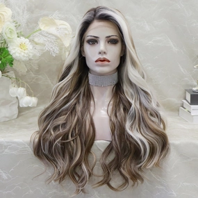 IMstyle Rachel Ombre Brown with Beige Highlight curly Hairstyle Glueless with elastic bands lace Front Synthetic wig Adjustable