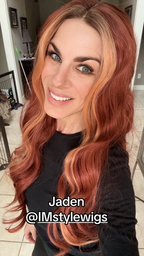Imstylewigs-Jaden-28 inches Skunk stripe dark auburn body wavy lace wigs