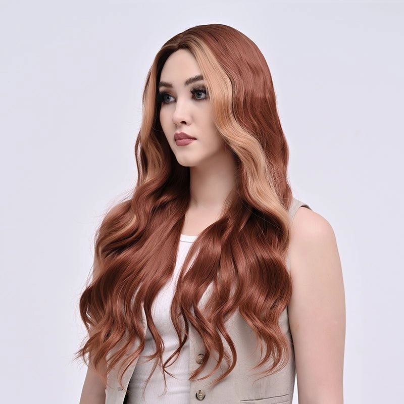 Imstylewigs-Jaden-28 inches Skunk stripe dark auburn body wavy lace wigs
