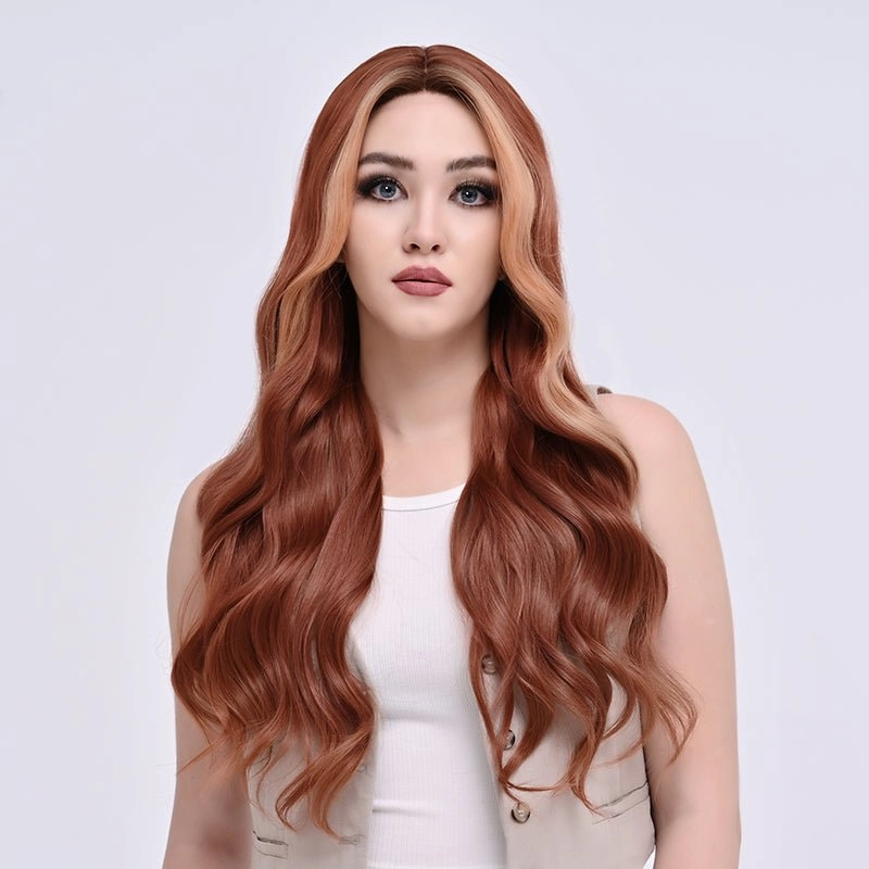 Imstylewigs-Jaden-28 inches Skunk stripe dark auburn body wavy lace wigs