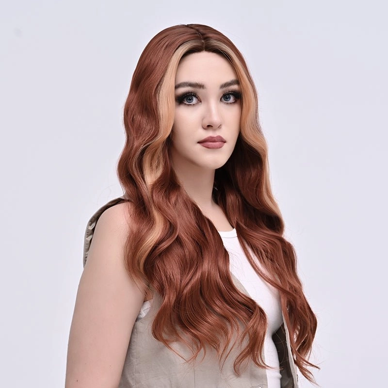 Imstylewigs-Jaden-28 inches Skunk stripe dark auburn body wavy lace wigs