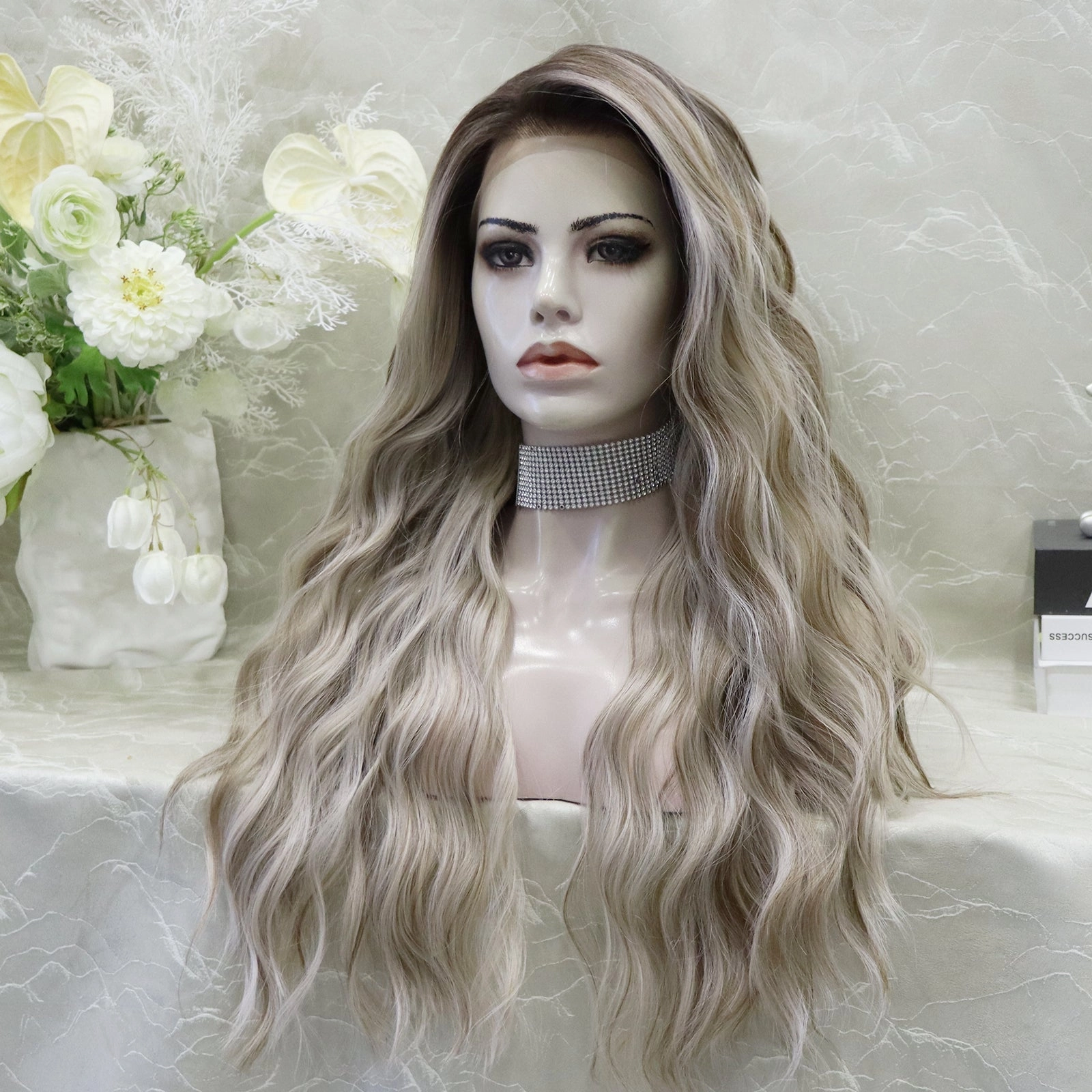 ON-SALE Lily Blonde with Dark root 13*4 lace Front Synthetic wig Free parting