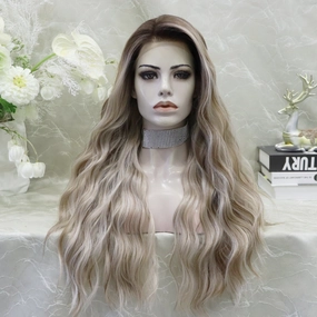 ON-SALE Lily Blonde with Dark root 13*4 lace Front Synthetic wig Free parting