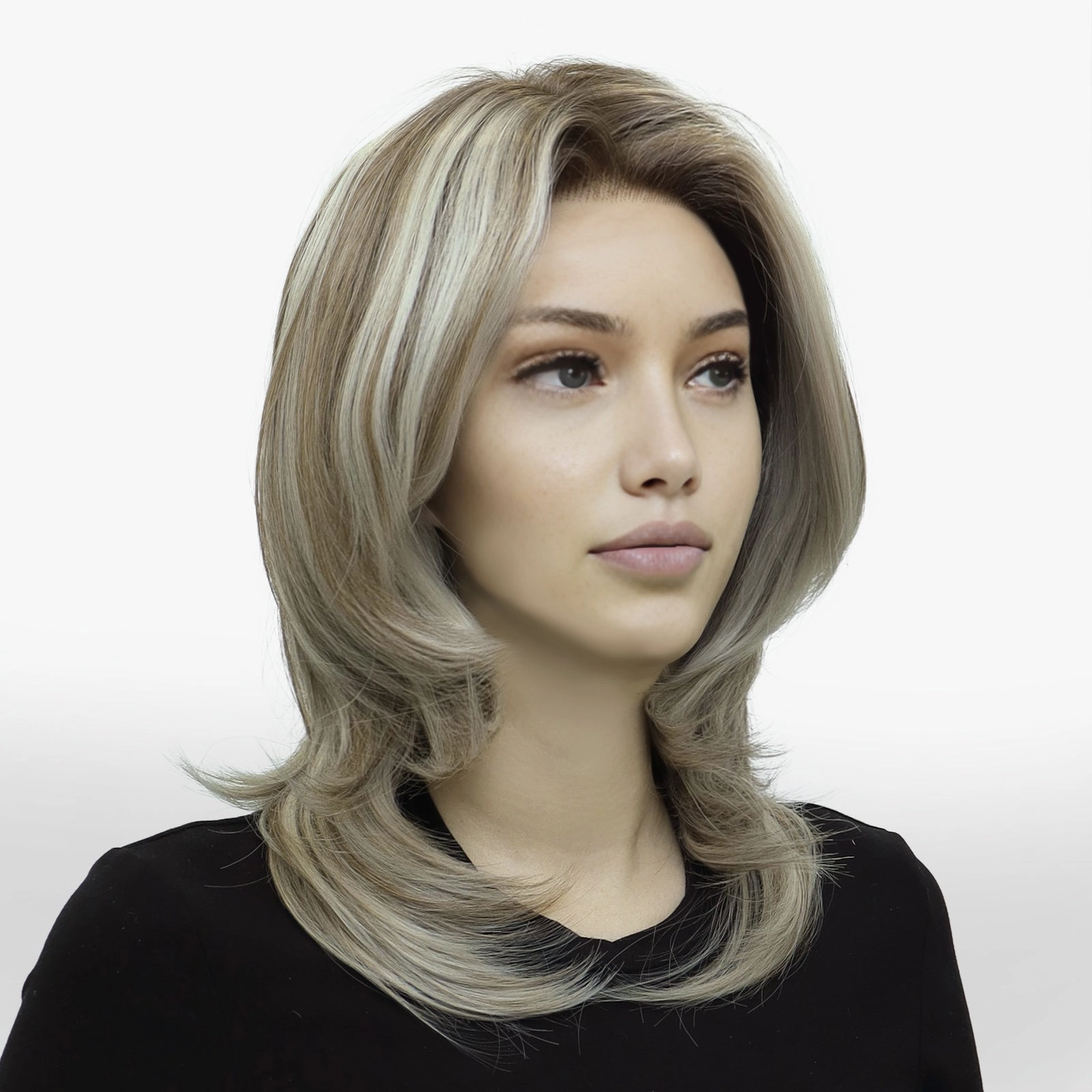 PRE-ORDER Sabrina cool tone blonde with highlight 14inches with layer cut 13*3 free part lace front wigs K141-2183-C13X3