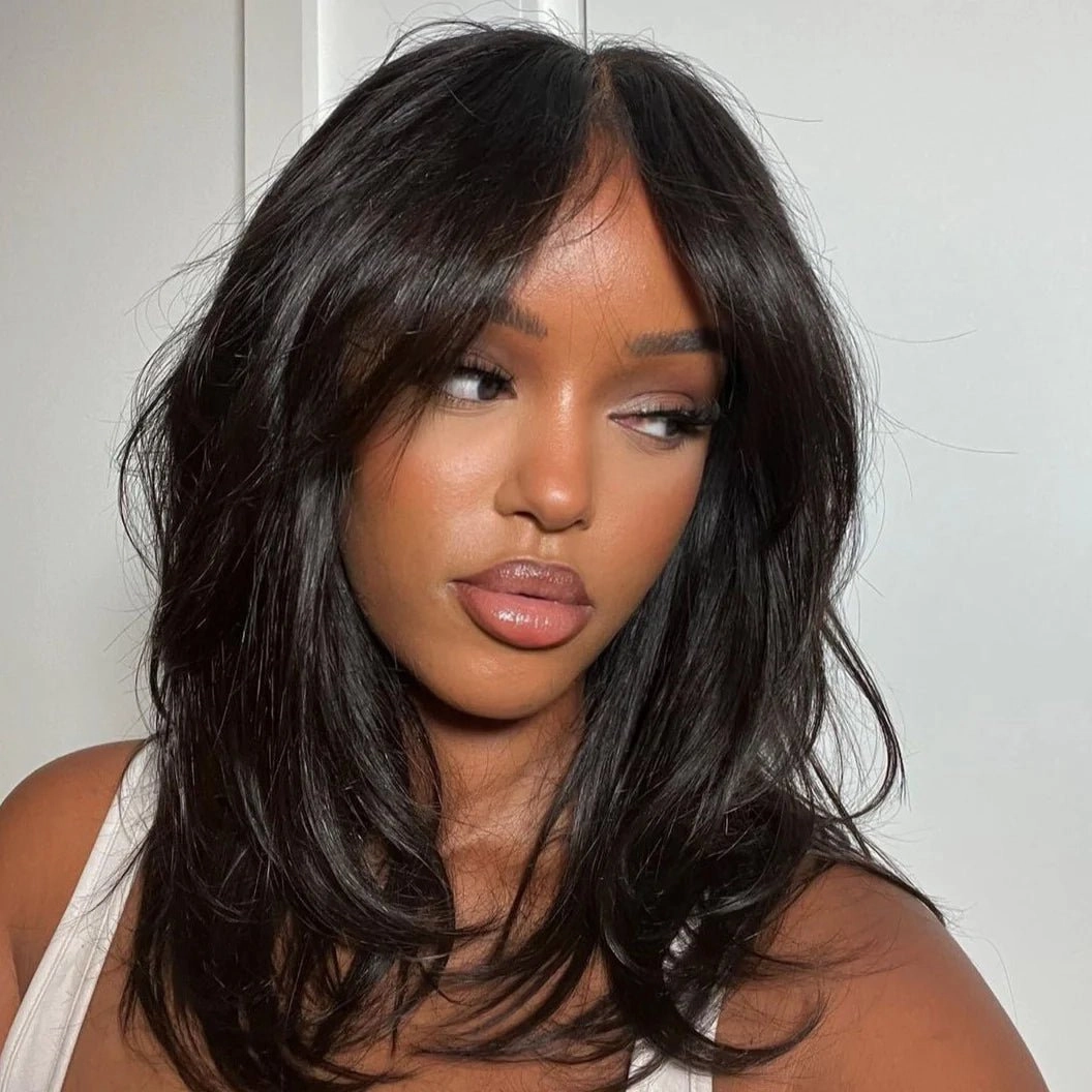 Ship in 24 Hours| $99 Get 20inch Long Natural Wavy Curtain Bangs Glueless 7x5 Bye Bye Knots Wig Easy to Wear Limited Stock