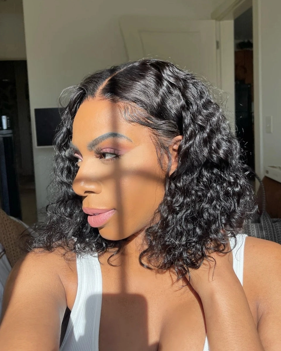 Upgraded Air Cap KNOT-FREE 5x5/13x6 Skin Melt Lace Human Hair Wig Water Wave Bob