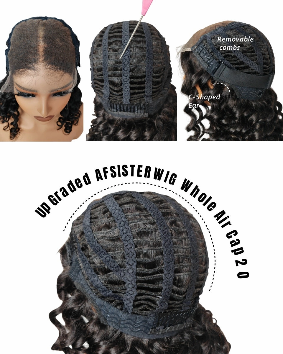 Upgraded Air Cap KNOT-FREE 5x5/13x6 Skin Melt Lace Human Hair Wig Water Wave Bob