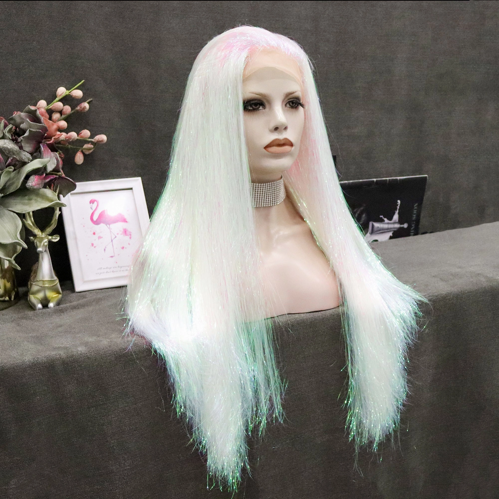 White Full Tinsel Lace Front Halloween Cosplay Wig
