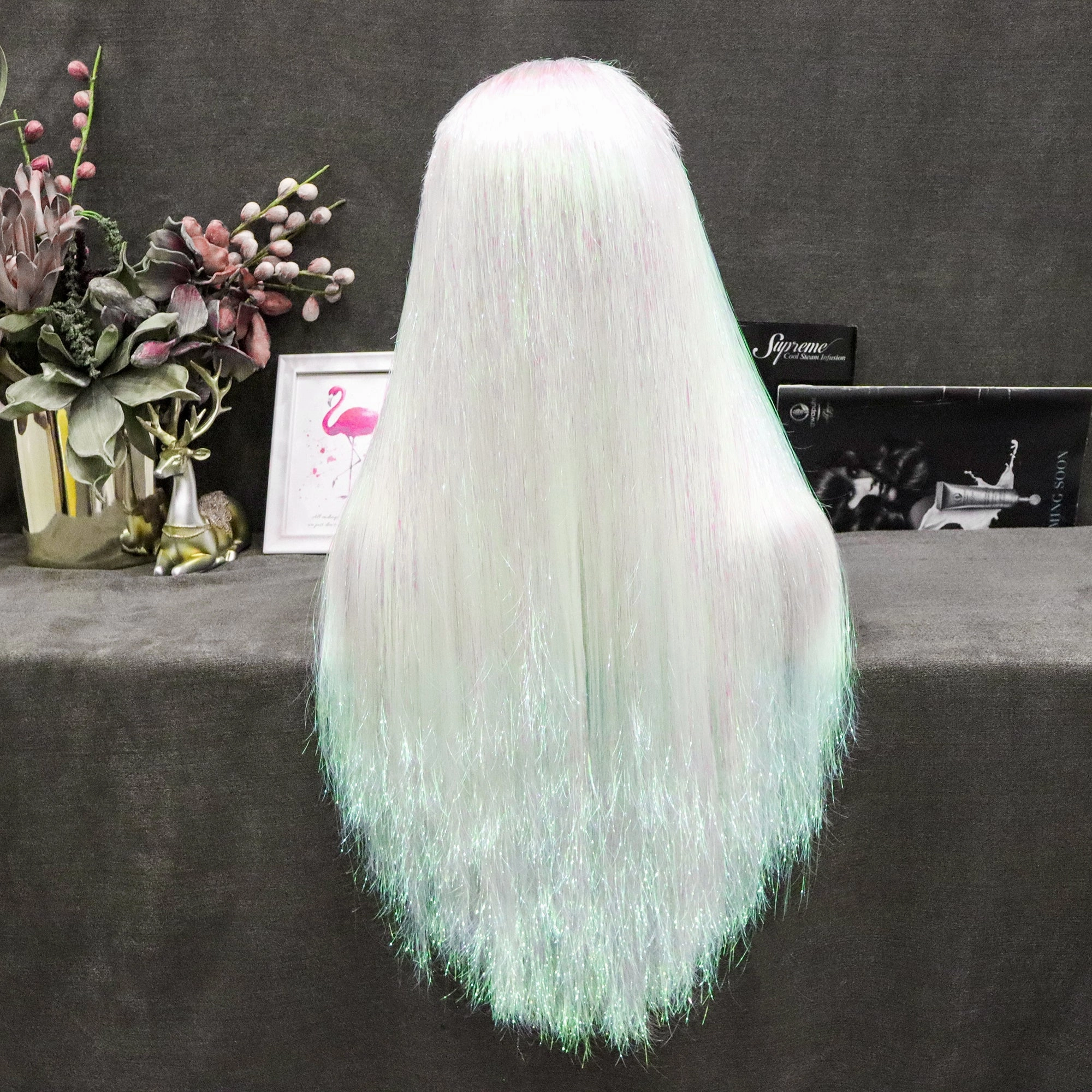 White Full Tinsel Lace Front Halloween Cosplay Wig