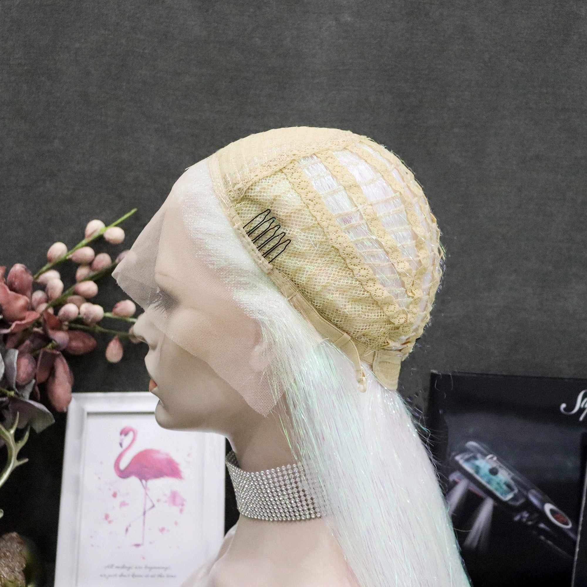 White Full Tinsel Lace Front Halloween Cosplay Wig